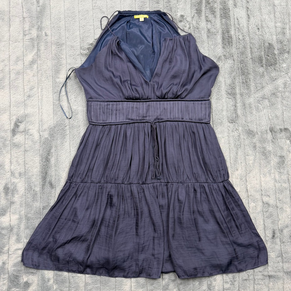 Gianni Bini Navy Blue Halter V-Neck Tiered Ruffle Mini Dress Size L